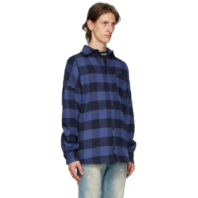 Shop Palm Angels Black And Blue Checked Overshirt Shirt In Blue Black