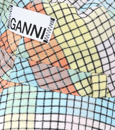 Shop Ganni Seersucker Check Cotton-blend Hat In Multicoloured
