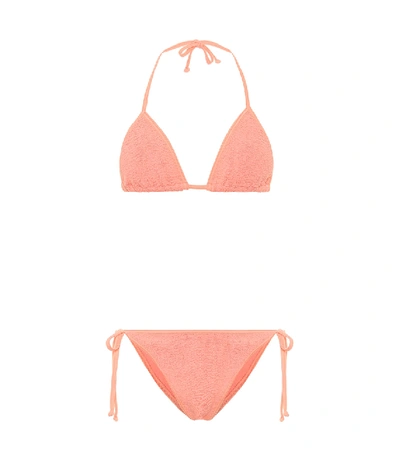 Shop Hunza G Carmen Crinkle Triangle Bikini In Orange