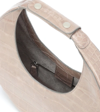 Shop Staud Moon Embossed Leather Shoulder Bag In Beige
