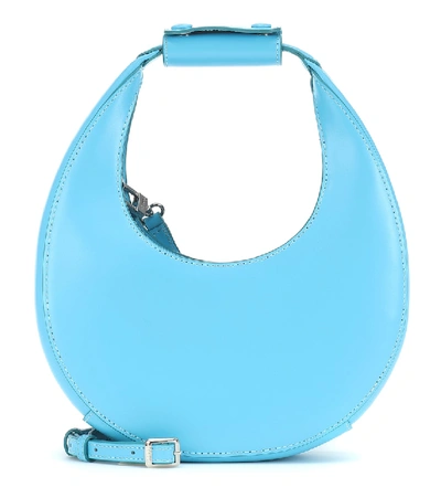 Shop Staud Moon Leather Shoulder Bag In Blue