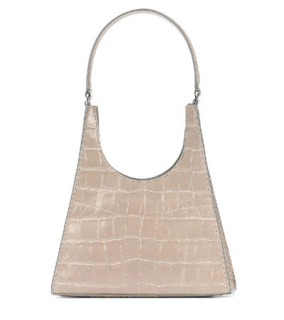 Shop Staud Rey Croc-effect Leather Shoulder Bag In Beige