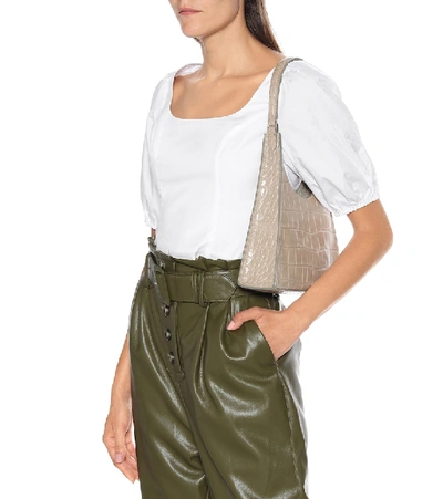 Shop Staud Rey Croc-effect Leather Shoulder Bag In Beige