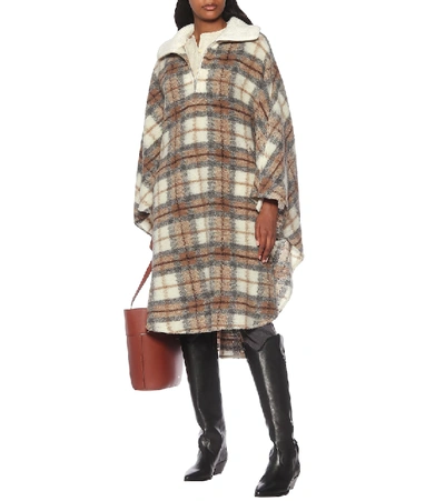 Shop Isabel Marant Étoile Gabin Checked Wool-blend Poncho In Brown