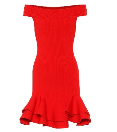Shop Alexander Mcqueen Off-shoulder Minidress In Red