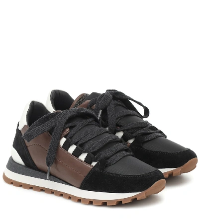 Shop Brunello Cucinelli Suede And Leather Sneakers In Brown