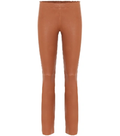 Shop Stouls Jacky Skinny Cropped Leather Pants In Brown