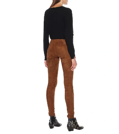 Shop Stouls Carolyn Skinny Suede Pants In Brown