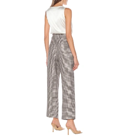 Shop Brunello Cucinelli Checked Linen, Wool And Silk Wide-leg Pants In Brown