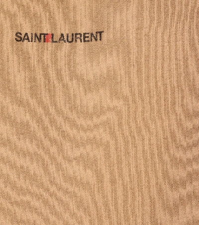Shop Saint Laurent Logo Cotton Jersey Hoodie In Brown