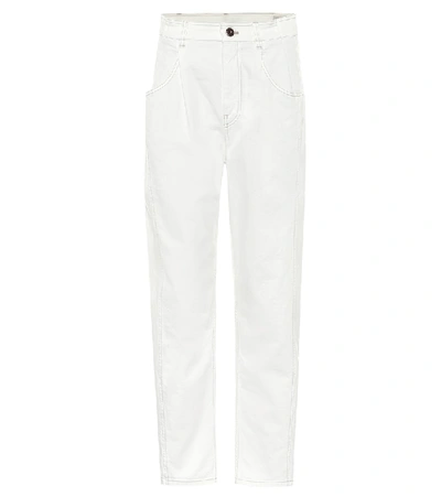 Shop Brunello Cucinelli High-rise Slim Stretch-cotton Jeans In White