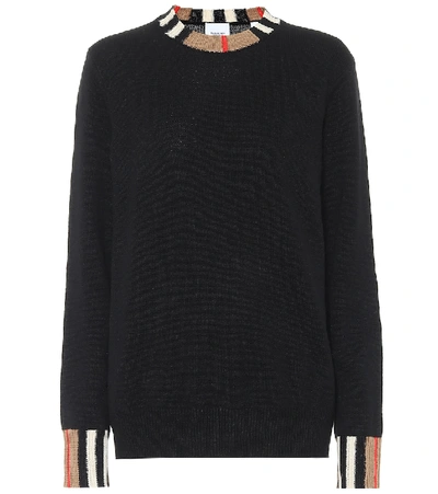 Shop Burberry Icon Stripe Cashmere Sweater In Black