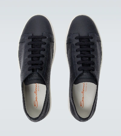 Shop Santoni Leather Low-top Sneakers In Blue