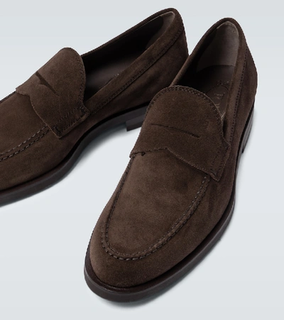 Shop Tod's Suede Penny Loafers In Brown