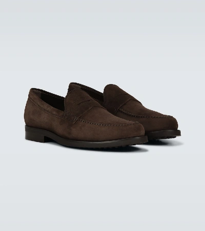Shop Tod's Suede Penny Loafers In Brown