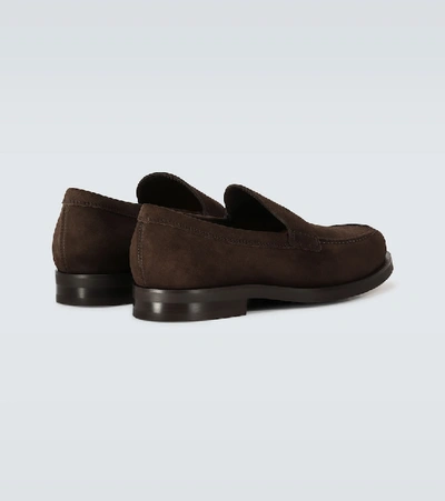 Shop Tod's Suede Penny Loafers In Brown