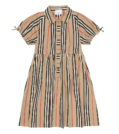 Shop Burberry Icon Stripe Cotton-poplin Dress In Beige