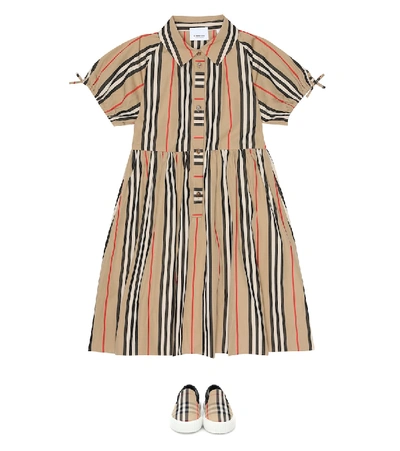 Shop Burberry Icon Stripe Cotton-poplin Dress In Beige