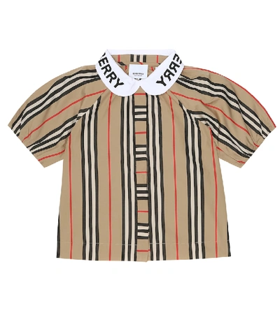 Shop Burberry Cecily Icon Stripe Cotton Top In Beige