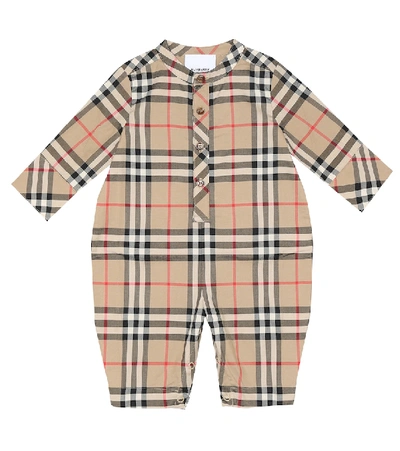 Shop Burberry Pierre Vintage Check Cotton Onesie In Beige