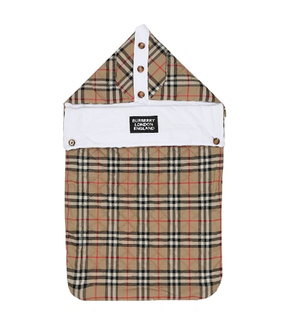 Shop Burberry Baby Iggy Checked Cotton Bunting Bag In Beige