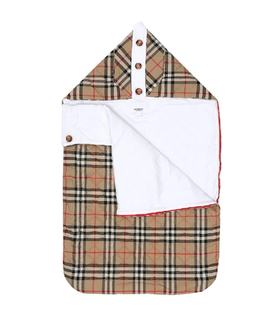 Shop Burberry Baby Iggy Checked Cotton Bunting Bag In Beige