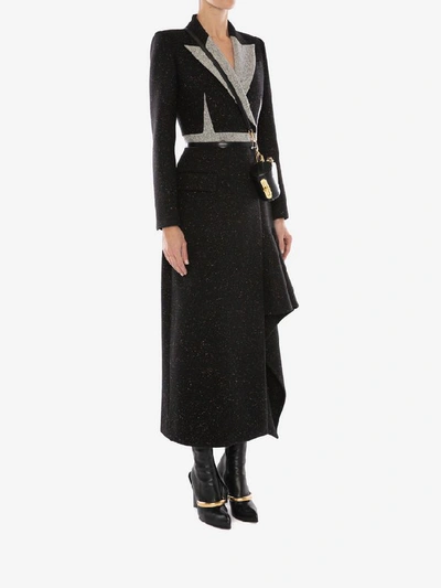 Shop Alexander Mcqueen Double-breasted Donegal Coat In Black Mix