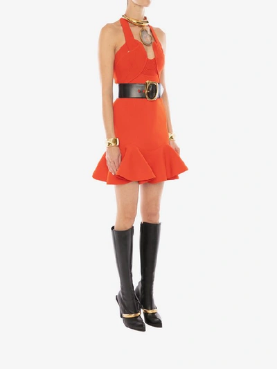 Shop Alexander Mcqueen Halterneck Rib Knit Mini Dress In Orange