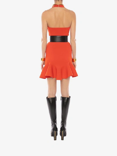 Shop Alexander Mcqueen Halterneck Rib Knit Mini Dress In Orange