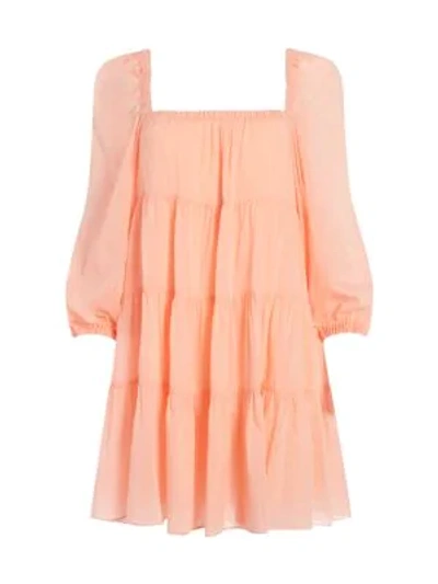 Shop Alice And Olivia Rowan Babydoll Tiered Mini Dress In Light Peach