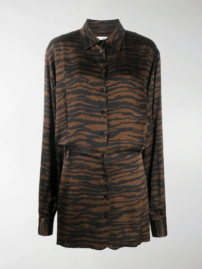 Shop Attico Gigi Zebra-print Shirt Dress In Brown