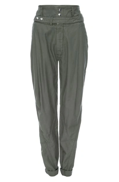 Shop Frame Twist Seam Belted Tapered Trousers In Washed Military