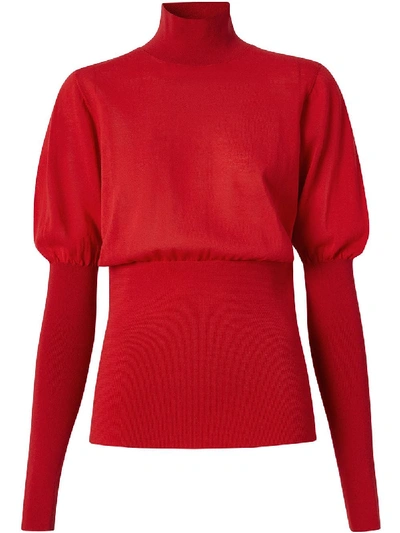 Shop Burberry Puff-sleeve High Neck Jumper In Red