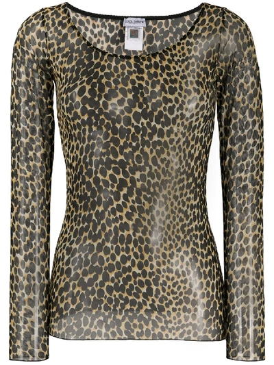 Shop Dolce & Gabbana Sheer Leopard-print Top In Yellow