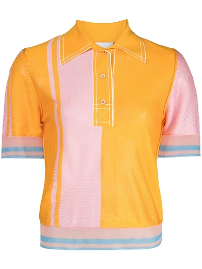Shop I Am Chen Silk Colour-block Polo Shirt In Orange