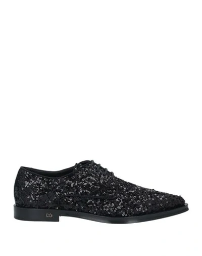 Shop Dolce & Gabbana Woman Lace-up Shoes Black Size 8.5 Polyester, Viscose, Cotton