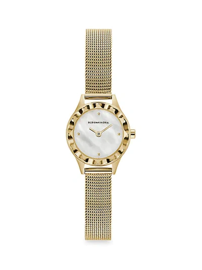Shop Bcbgmaxazria Classic Mother-of-pearl Goldtone Stainless Steel Mesh Bracelet Watch