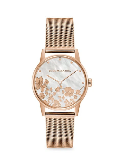 Shop Bcbgmaxazria Classic Rose Goldtone Floral Stainless Steel Mesh Bracelet Watch