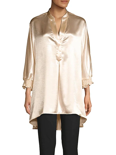 Shop Anne Klein Metallic High-low Blouse In Anne White