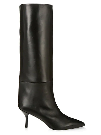 Shop Stuart Weitzman Magda Mid-calf Leather Boots In Platinum Gold