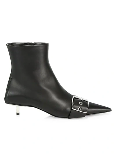 Shop Balenciaga Belt Leather Ankle Boots In Black Nickel