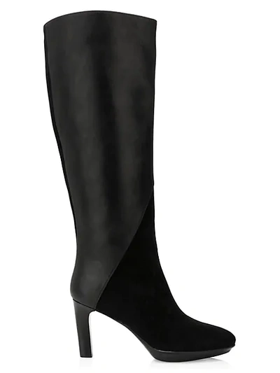Shop Aquatalia Rayne Knee-high Leather & Suede Boots In Black