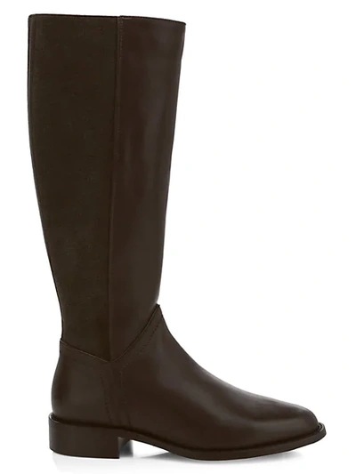 Shop Aquatalia Nia Knee-high Stretch-suede & Leather Boots In Espresso