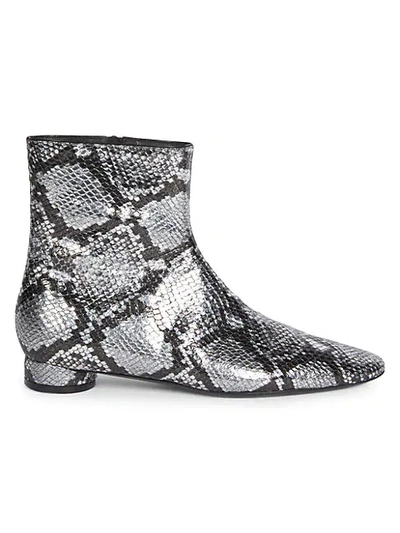 Shop Balenciaga Oval Block-heel Snakeskin-embossed Leather Ankle Boots In Silver