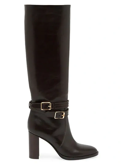 Shop Gianvito Rossi Women's Manor Buckle Knee-high Leather Boots In Mocha