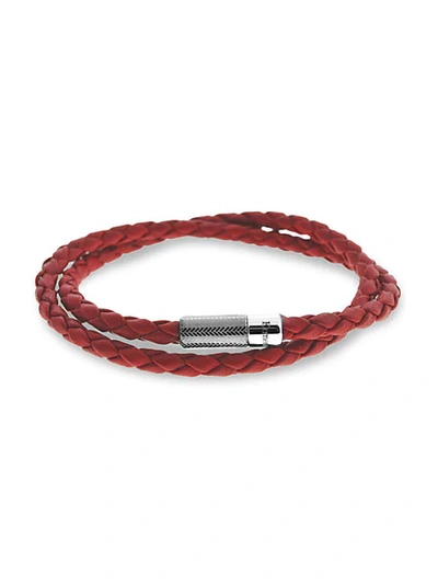 Shop Zegna Sterling Silver & Braided Leather Double Wrap Bracelet
