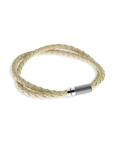Shop Zegna Sterling Silver & Braided Leather Double Wrap Bracelet