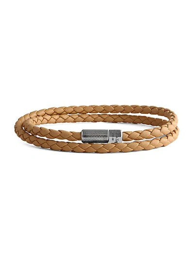 Shop Zegna Sterling Silver & Braided Leather Double-wrap Bracelet