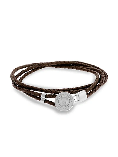 Shop Zegna Braided Leather & Sterling Silver Logo Bracelet