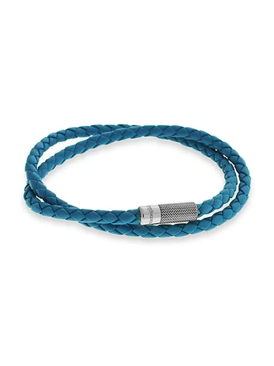 Shop Zegna Braided Leather & Sterling Silver Double-wrap Bracelet